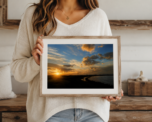 Texas City Dike Sunset Photography Print – Galveston Bay Coastal Landscape Wall Art