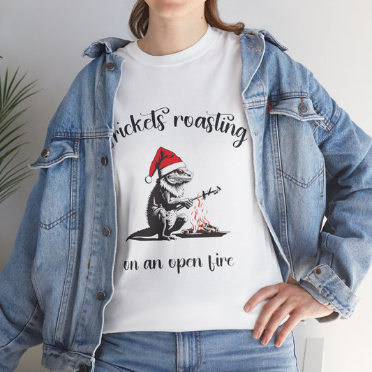 Crickets Roasting Bearded Dragon Christmas Shirt Funny Reptile Lover Tee Cute Lizard Holiday Gift Beardie Pet Graphic TShirt