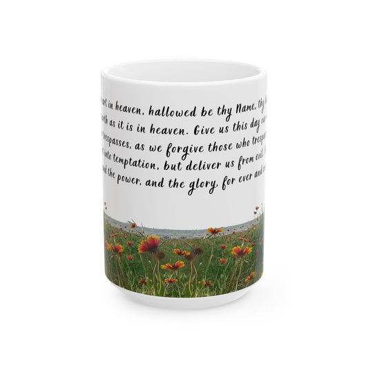 Lords Prayer Mug - Christian Scripture Coffee Cup, Galveston Bay Photo, Faith Gift, Bible Verse Mug, Prayer Morning Devotional Cup