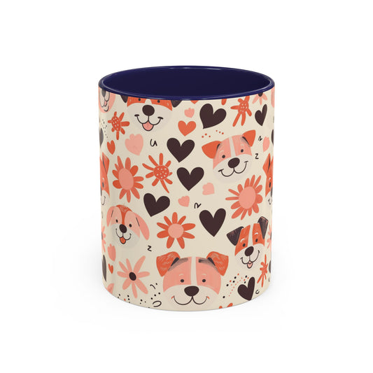 Sweet Puppy Mug, Peach and Cream Dog Lover Coffee Cup, Cute Floral Animal PatternDog Mom Gift