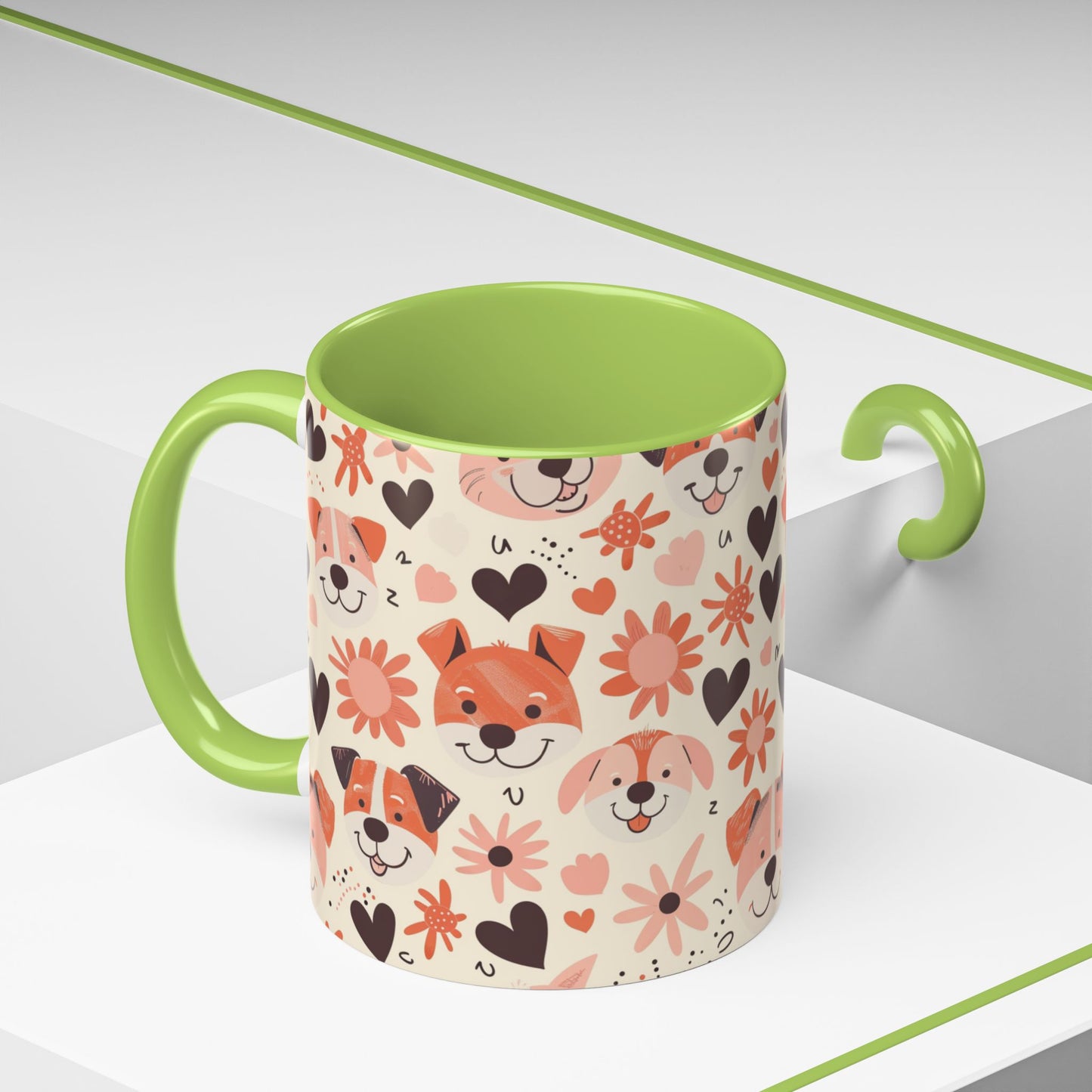 Sweet Puppy Mug, Peach and Cream Dog Lover Coffee Cup, Cute Floral Animal PatternDog Mom Gift