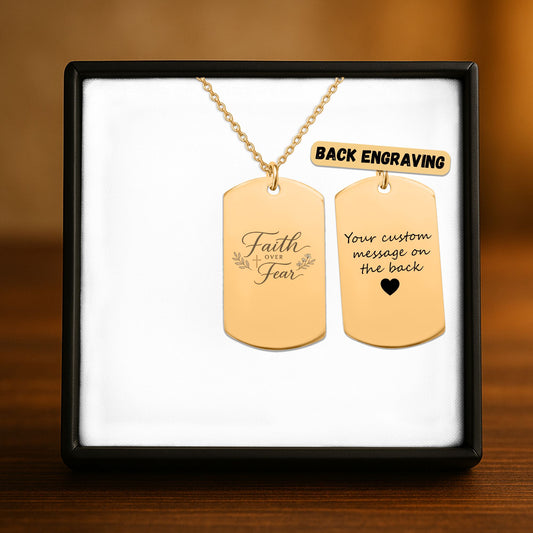 Faith Over Fear Dog Tag Necklace | Christian Inspirational Pendant | Faith Jewelry Gift