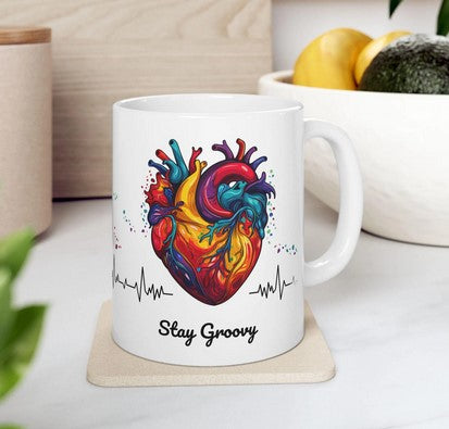 Heart Beat Art Ceramic Mug - Unique Gift for Medical Professionals, Coffee Lovers, Valentine's Day, Home Decor, Inspirational