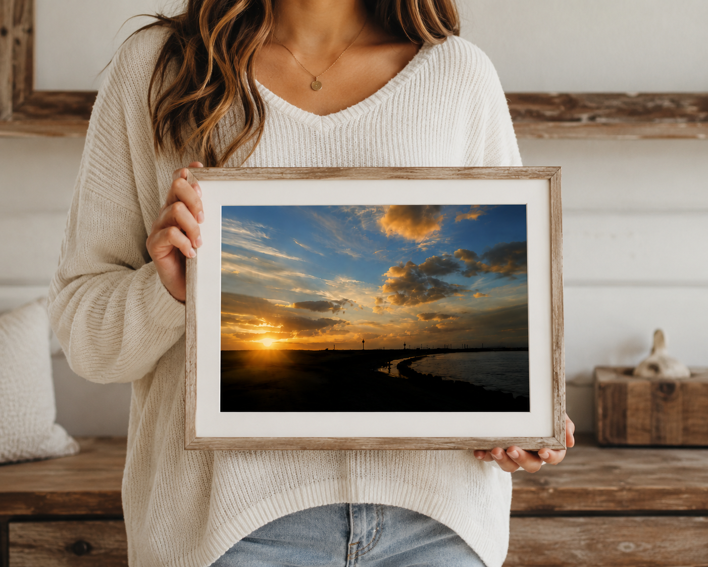 Texas City Dike Sunset Photography Print – Galveston Bay Coastal Landscape Wall Art