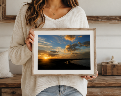 Texas City Dike Sunset Photography Print – Galveston Bay Coastal Landscape Wall Art