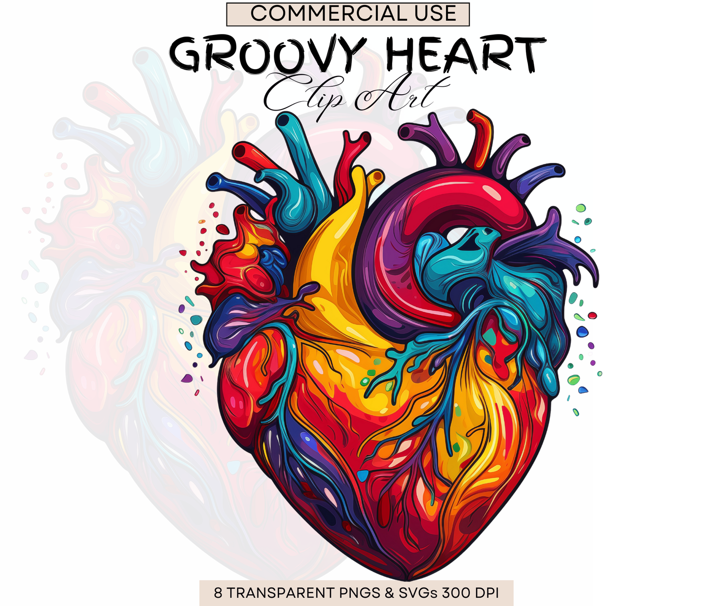 Groovy Human Heart | Anatomy Clipart | Heart Clipart | Medical Graphics | Anatomic Heart | Valentines Art | Medical Png Svg | Commercial Use