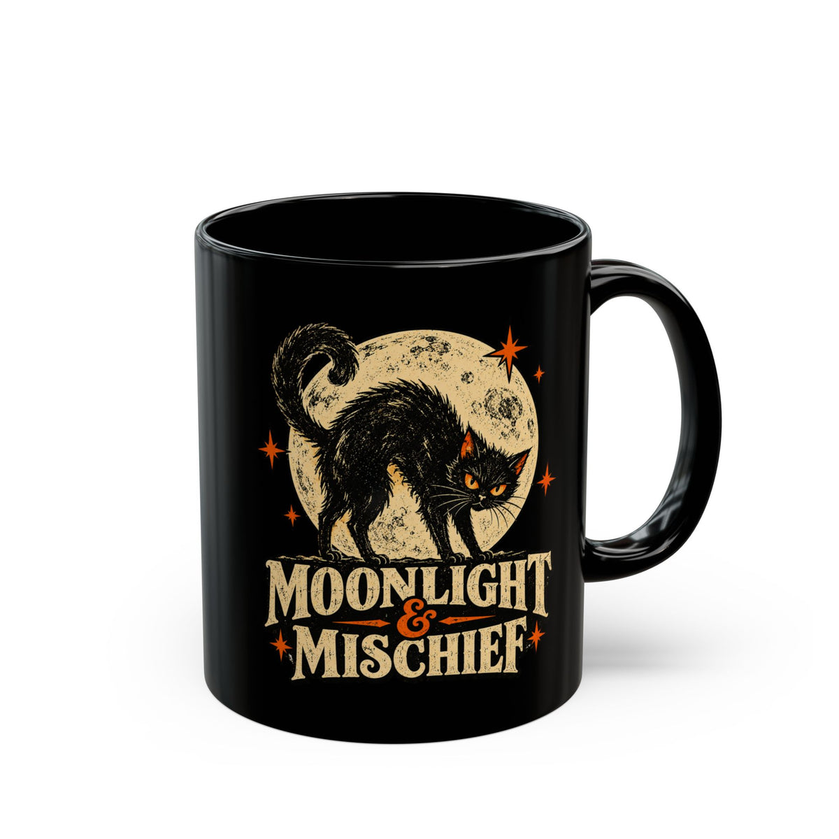 Moonlight & Mischief Black Cat Mug, Vintage Halloween Coffee Mug, Spooky Cat Gift, Retro Halloween Mug