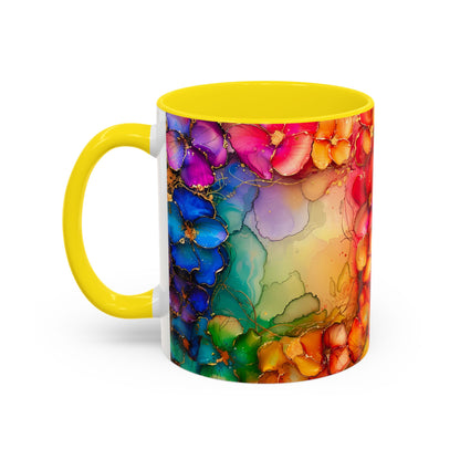Vibrant Geode Heart Mug, Alcohol Ink Abstract Rainbow Coffee Cup, Colorful Crystal Art Design, Positive Energy Gift, Artistic Boho Mug