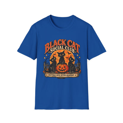 Black Cat Social Club Halloween Shirt, Vintage Black Cat T-Shirt, Retro Halloween Pumpkin Tee, Spooky Cat Lover Shirt