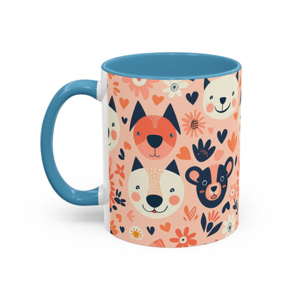 Whimsical Woodland Animals Mug, Cute Fox & Bear Coffee Cup, Peach and Navy Forest Friends Gift