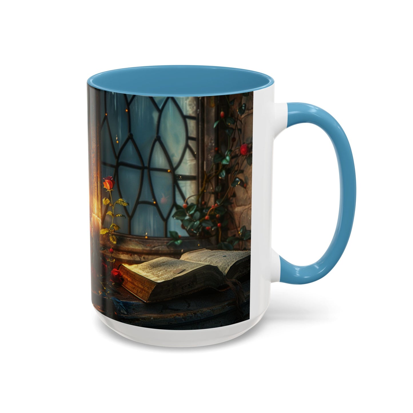 Candlelight Study Mug, Gothic Book and Roses Coffee Cup, Cozy Dark Academia Library Gift, Anniversary, Soft Atmosphere