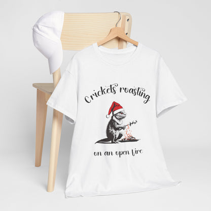 Crickets Roasting Bearded Dragon Christmas Shirt Funny Reptile Lover Tee Cute Lizard Holiday Gift Beardie Pet Graphic TShirt