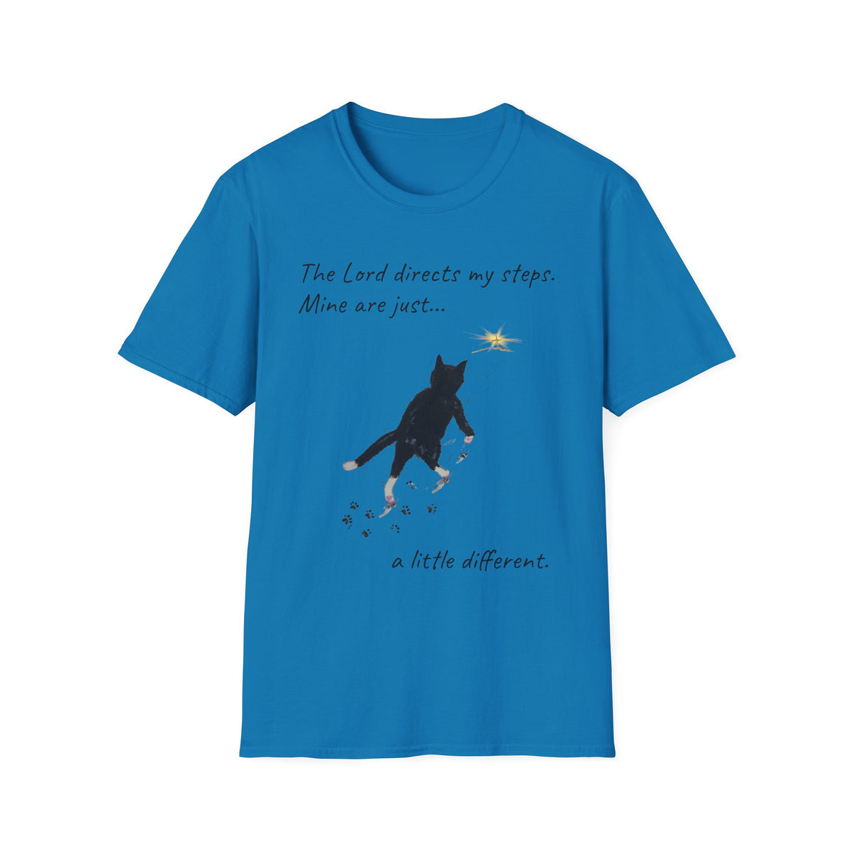 The Lord Directs My Steps Wobbly Cat Shirt | Christian Cat T-Shirt | Faith Based Cat Lover Tee | Original Hopper Artwork
