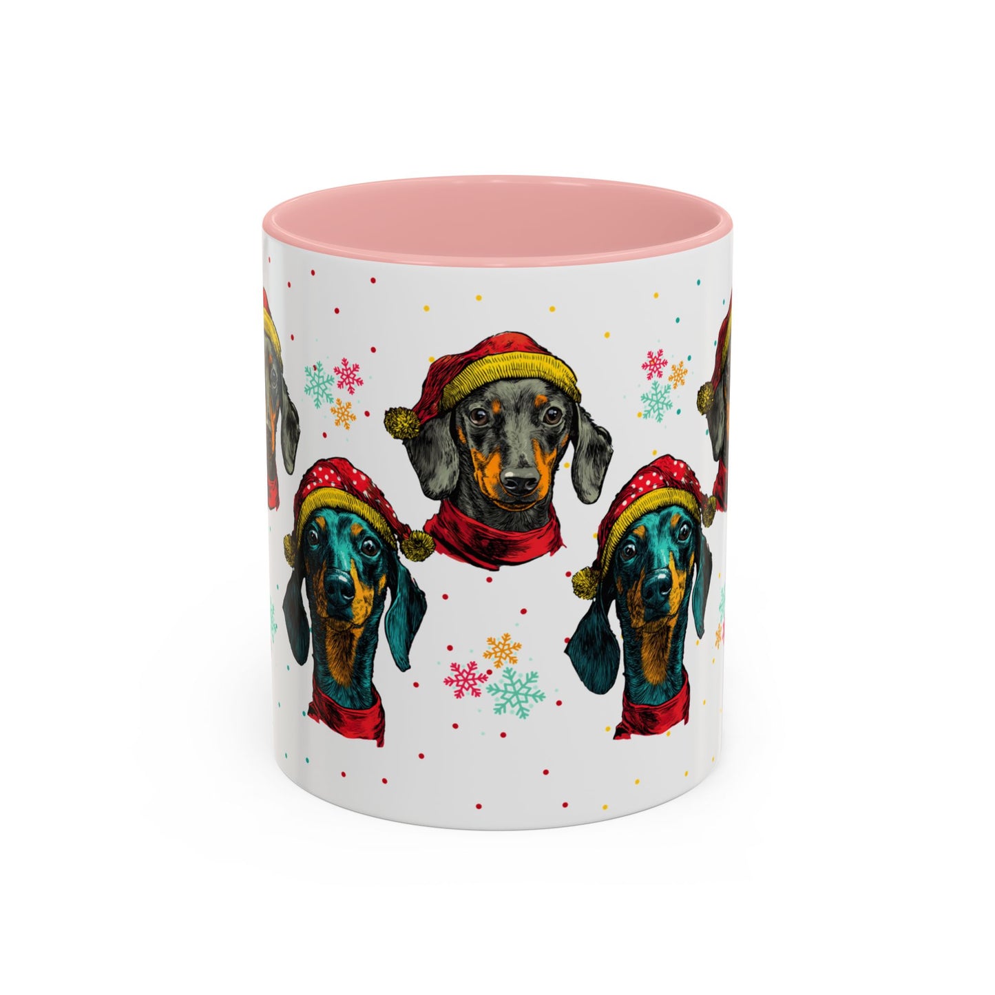 Dachshund Christmas Mug - Holiday Wiener Dog Cup - Cute Doxie Dog Lover Gift - Santa Hat Dachshund Coffee Mug - Colorful Dog Art Mug