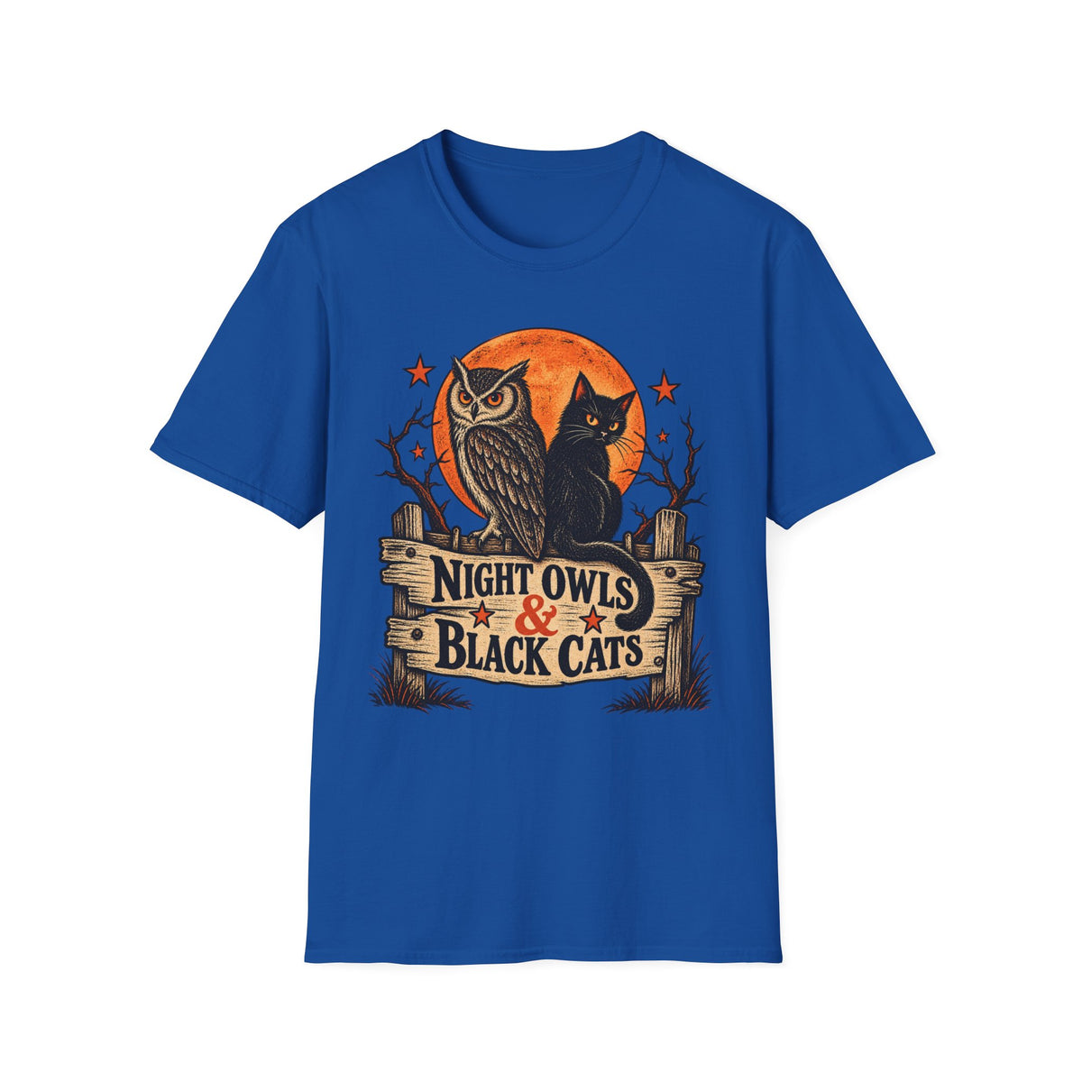 Night Owls & Black Cats Halloween Shirt, Vintage Owl and Cat T-Shirt, Retro Halloween Moon Tee, Spooky Animal Lover Shirt