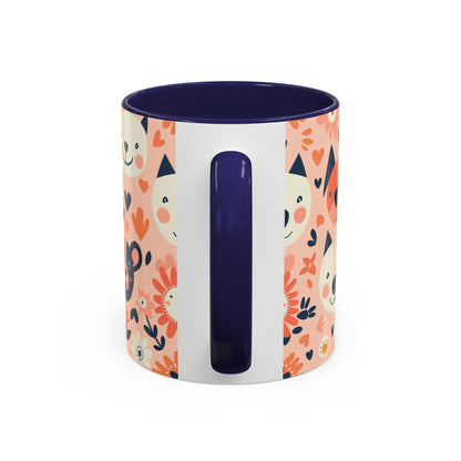 Whimsical Woodland Animals Mug, Cute Fox & Bear Coffee Cup, Peach and Navy Forest Friends Gift