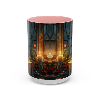 Candlelight Study Mug, Gothic Book and Roses Coffee Cup, Cozy Dark Academia Library Gift, Anniversary, Soft Atmosphere