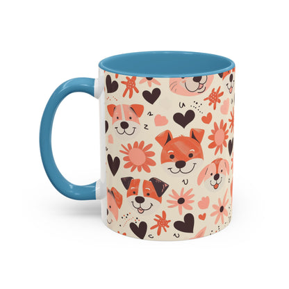 Sweet Puppy Mug, Peach and Cream Dog Lover Coffee Cup, Cute Floral Animal PatternDog Mom Gift