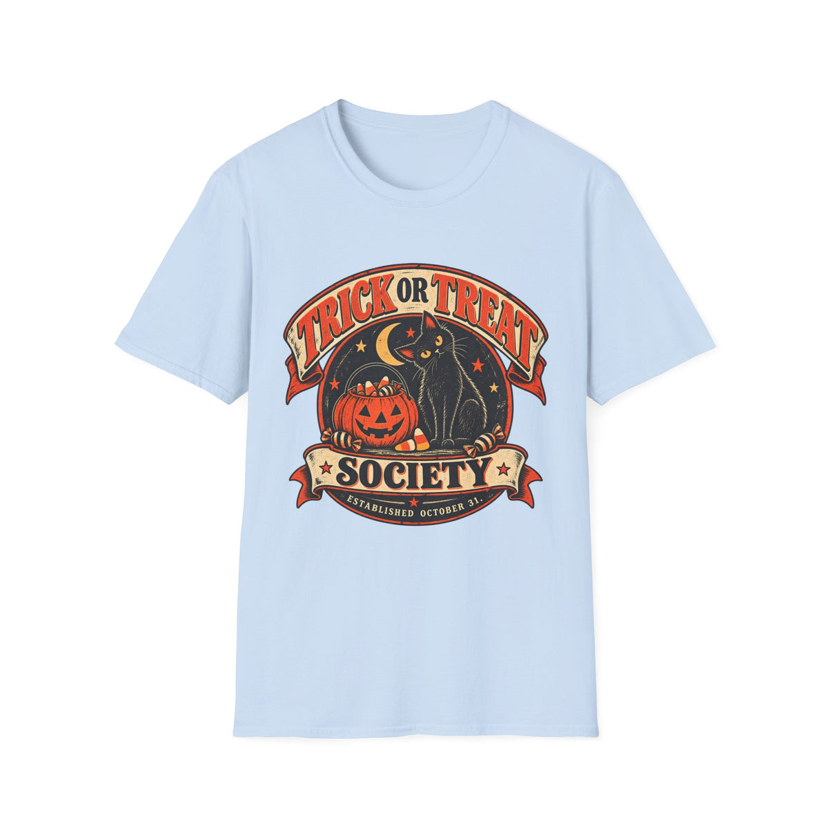 Trick or Treat Society Halloween Shirt, Vintage Black Cat T-Shirt, Retro Pumpkin Halloween Tee, Spooky Season Shirt