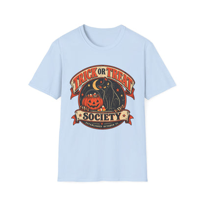 Trick or Treat Society Halloween Shirt, Vintage Black Cat T-Shirt, Retro Pumpkin Halloween Tee, Spooky Season Shirt