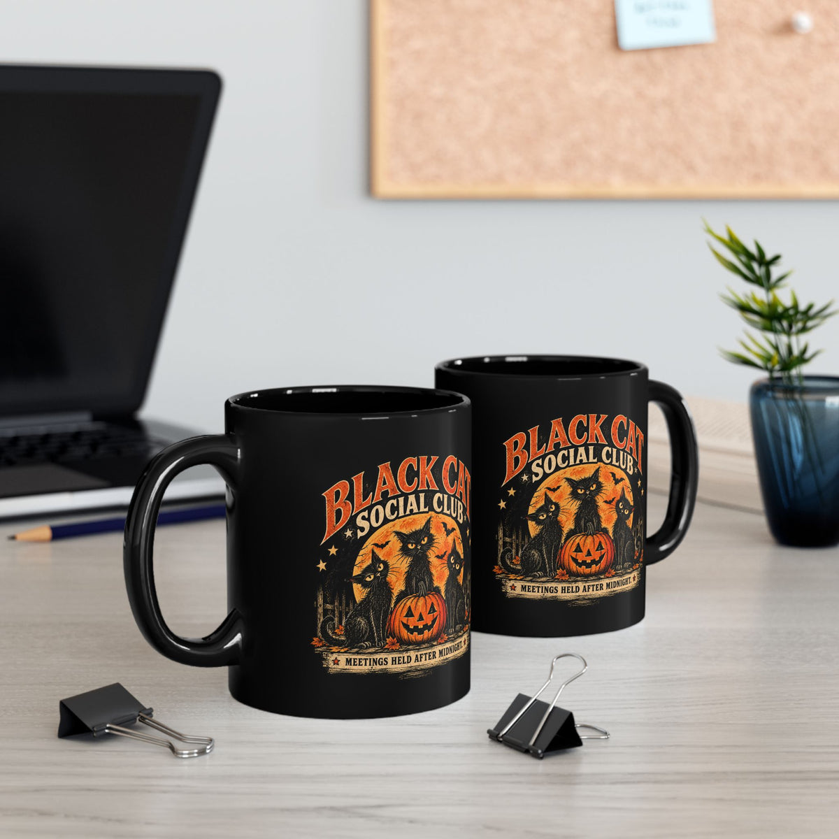 Black Cat Social Club Mug, Vintage Halloween Coffee Mug, Spooky Black Cat Gift, Retro Halloween Cat Mug