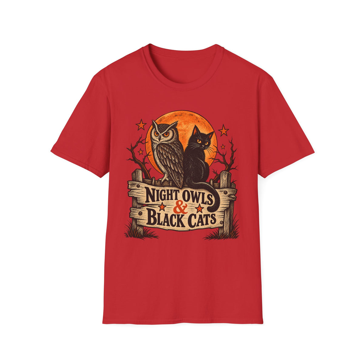 Night Owls & Black Cats Halloween Shirt, Vintage Owl and Cat T-Shirt, Retro Halloween Moon Tee, Spooky Animal Lover Shirt