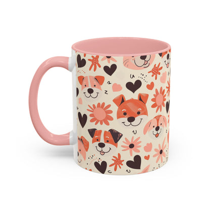 Sweet Puppy Mug, Peach and Cream Dog Lover Coffee Cup, Cute Floral Animal PatternDog Mom Gift