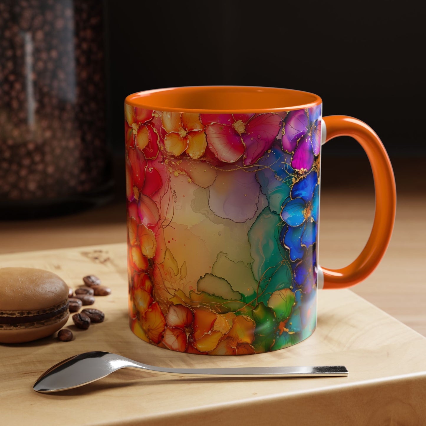 Vibrant Geode Heart Mug, Alcohol Ink Abstract Rainbow Coffee Cup, Colorful Crystal Art Design, Positive Energy Gift, Artistic Boho Mug