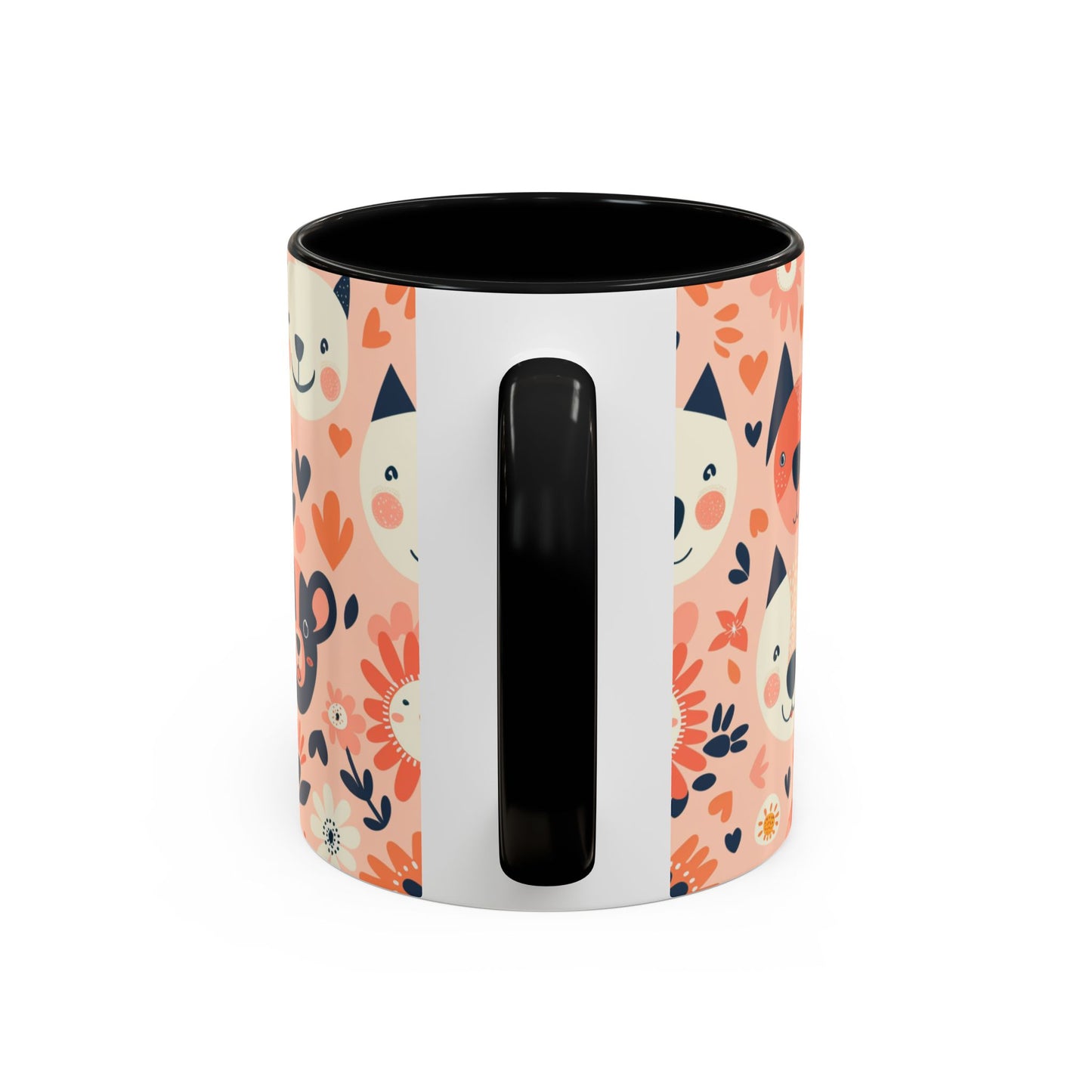 Whimsical Woodland Animals Mug, Cute Fox & Bear Coffee Cup, Peach and Navy Forest Friends Gift