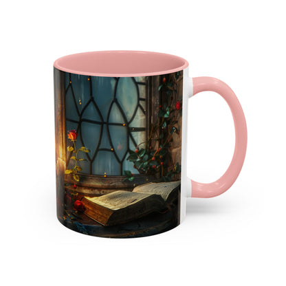 Candlelight Study Mug, Gothic Book and Roses Coffee Cup, Cozy Dark Academia Library Gift, Anniversary, Soft Atmosphere