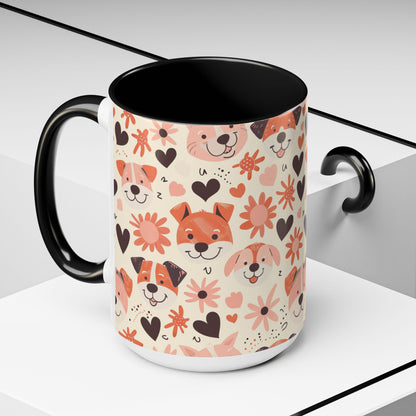 Sweet Puppy Mug, Peach and Cream Dog Lover Coffee Cup, Cute Floral Animal PatternDog Mom Gift