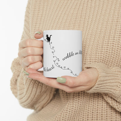 Wobbly Cat Awareness Mug - Print of Hand-Drawn Line Art, Cerebellar Hypoplasia Support, Minimalist Kitten Coffee Cup