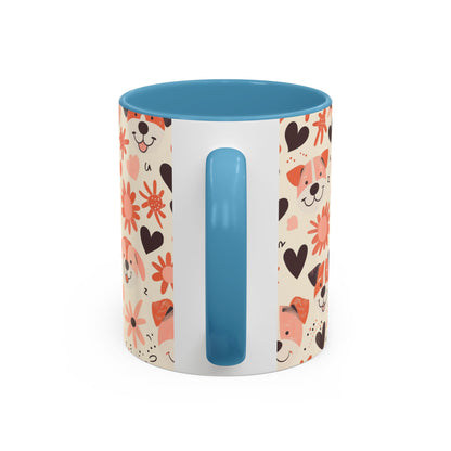 Sweet Puppy Mug, Peach and Cream Dog Lover Coffee Cup, Cute Floral Animal PatternDog Mom Gift