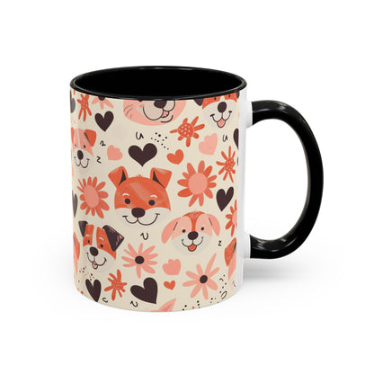 Sweet Puppy Mug, Peach and Cream Dog Lover Coffee Cup, Cute Floral Animal PatternDog Mom Gift