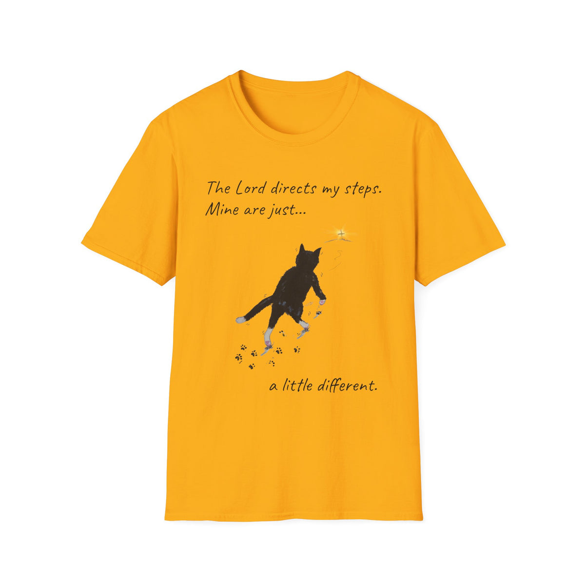The Lord Directs My Steps Wobbly Cat Shirt | Christian Cat T-Shirt | Faith Based Cat Lover Tee | Original Hopper Artwork