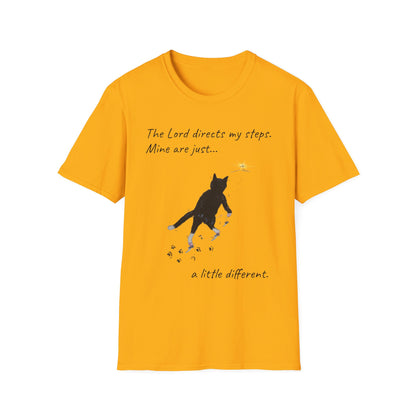 The Lord Directs My Steps Wobbly Cat Shirt | Christian Cat T-Shirt | Faith Based Cat Lover Tee | Original Hopper Artwork