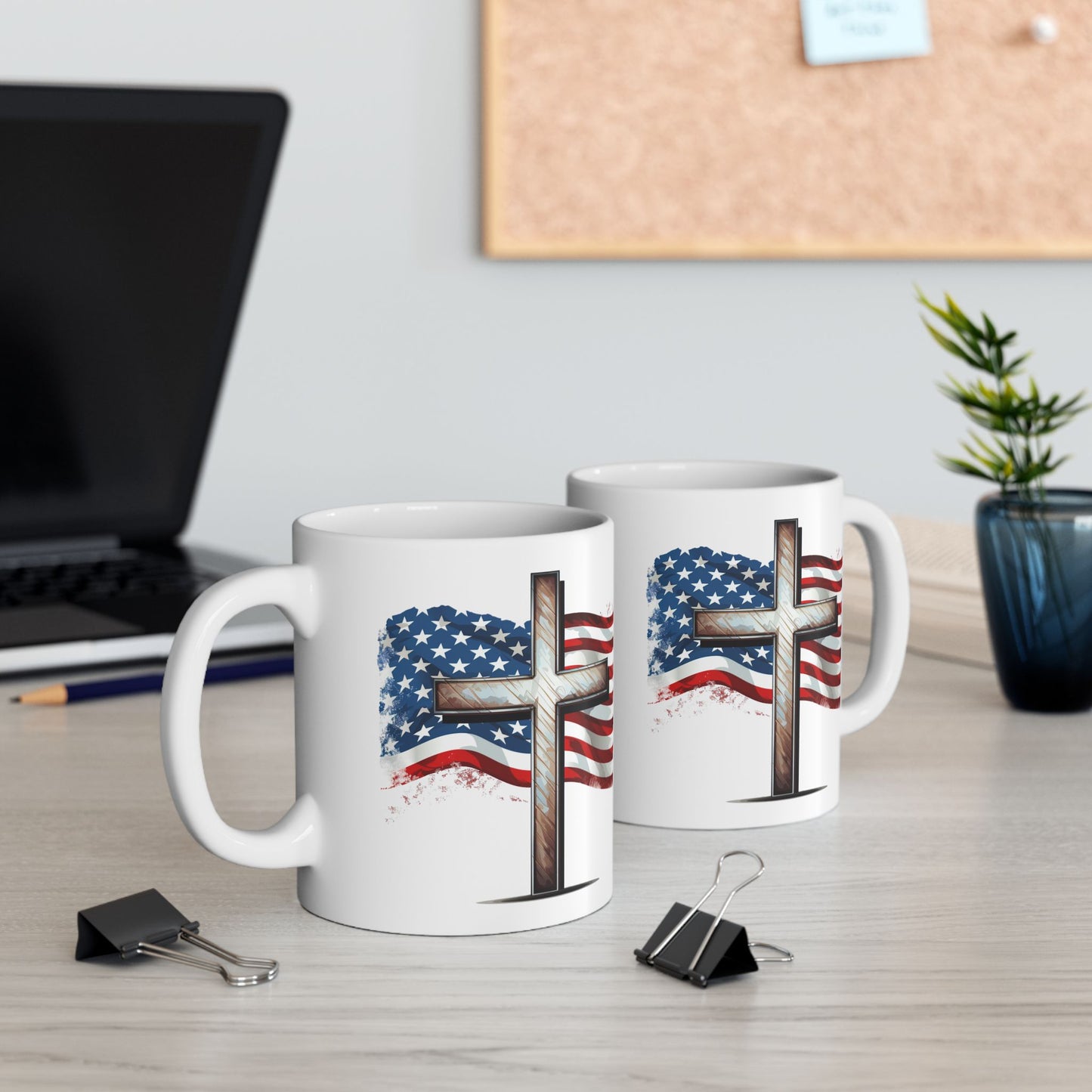Faith & Freedom Mug, American Flag and Cross, Christian Patriot Coffee Cup, Inspirational USA Gift, God Bless America Mug