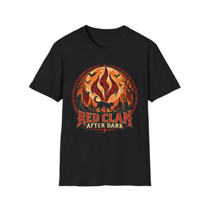 Red Clan After Dark Shirt, Black Cat Halloween Tee, Gothic Fantasy Shirt, Spooky Moon Graphic Tee, Dark Fantasy Halloween T-Shirt