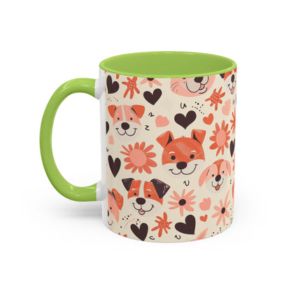 Sweet Puppy Mug, Peach and Cream Dog Lover Coffee Cup, Cute Floral Animal PatternDog Mom Gift