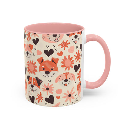 Sweet Puppy Mug, Peach and Cream Dog Lover Coffee Cup, Cute Floral Animal PatternDog Mom Gift
