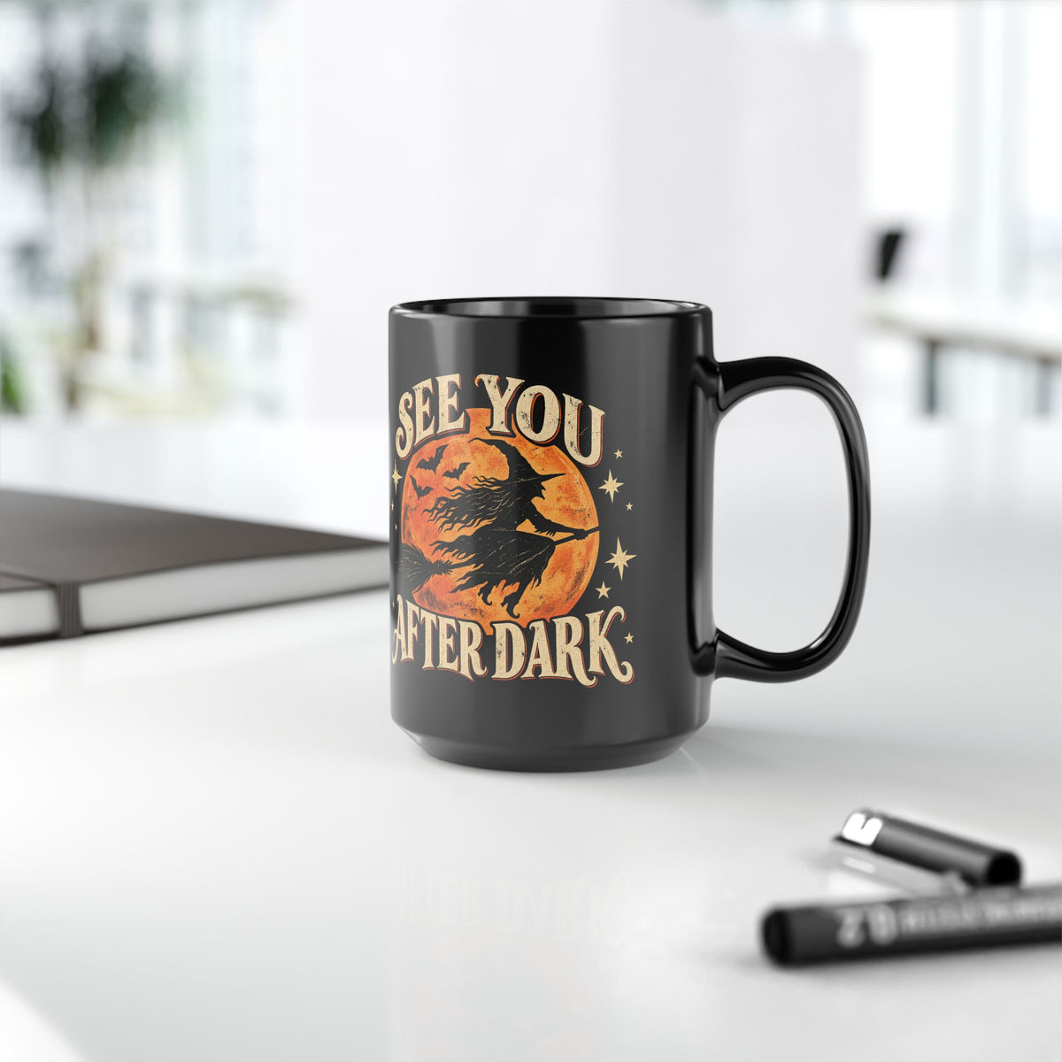 See You After Dark Halloween Mug, Vintage Witch Coffee Cup, Spooky Black Cat & Witch Mug, Retro Halloween Gift