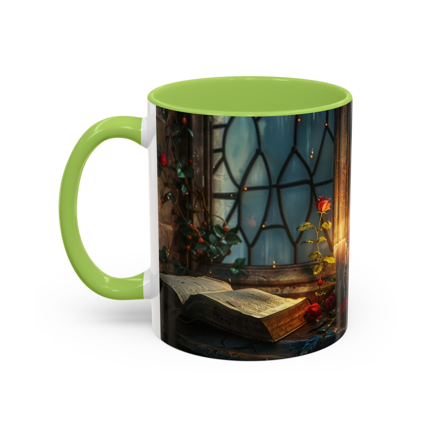 Candlelight Study Mug, Gothic Book and Roses Coffee Cup, Cozy Dark Academia Library Gift, Anniversary, Soft Atmosphere