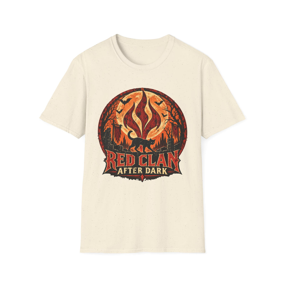 Red Clan After Dark Shirt, Black Cat Halloween Tee, Gothic Fantasy Shirt, Spooky Moon Graphic Tee, Dark Fantasy Halloween T-Shirt