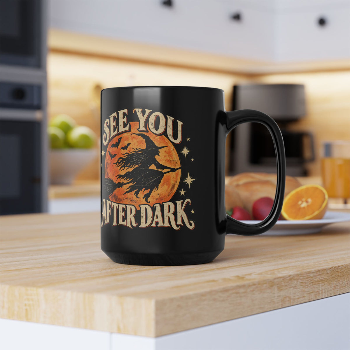 See You After Dark Halloween Mug, Vintage Witch Coffee Cup, Spooky Black Cat & Witch Mug, Retro Halloween Gift