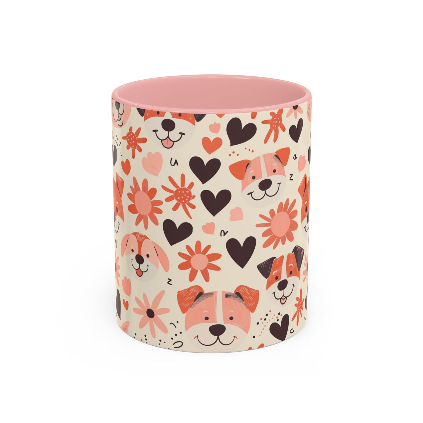 Sweet Puppy Mug, Peach and Cream Dog Lover Coffee Cup, Cute Floral Animal PatternDog Mom Gift