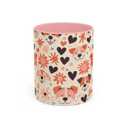 Sweet Puppy Mug, Peach and Cream Dog Lover Coffee Cup, Cute Floral Animal PatternDog Mom Gift