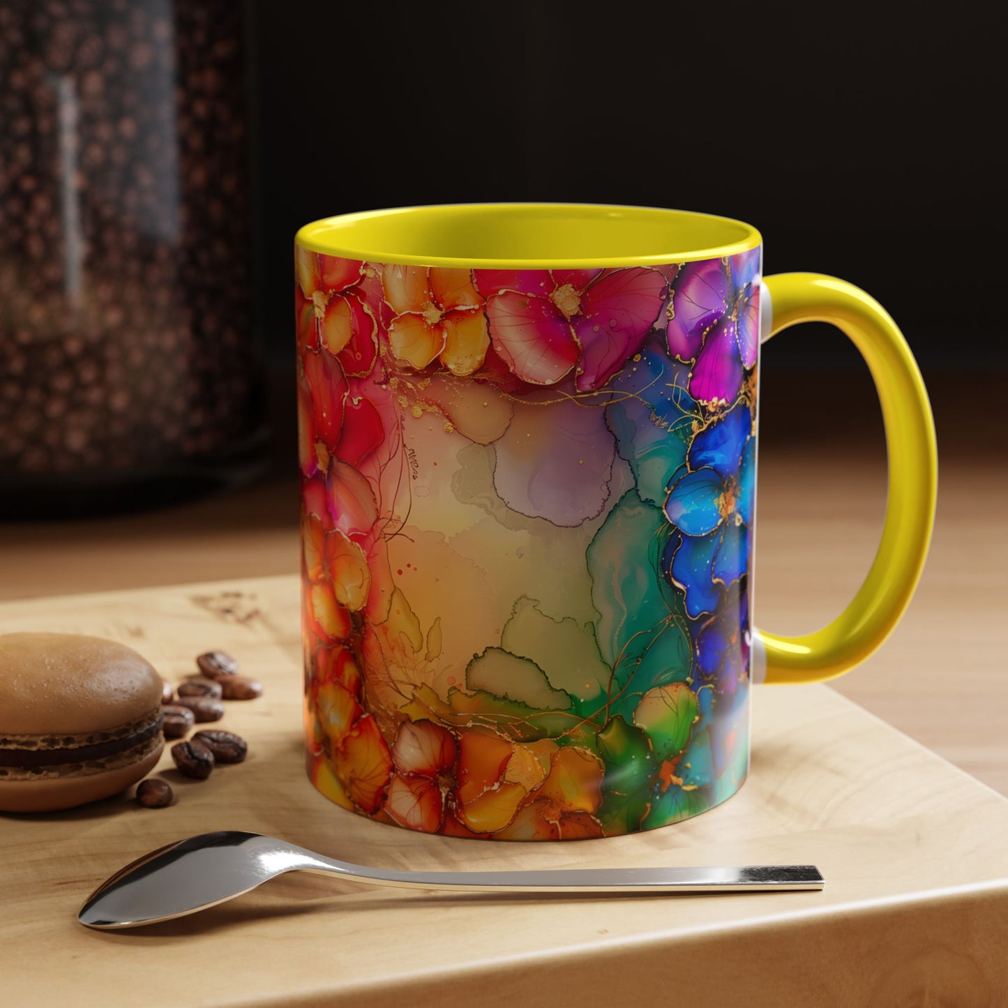 Vibrant Geode Heart Mug, Alcohol Ink Abstract Rainbow Coffee Cup, Colorful Crystal Art Design, Positive Energy Gift, Artistic Boho Mug