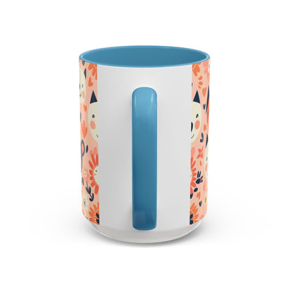 Whimsical Woodland Animals Mug, Cute Fox & Bear Coffee Cup, Peach and Navy Forest Friends Gift