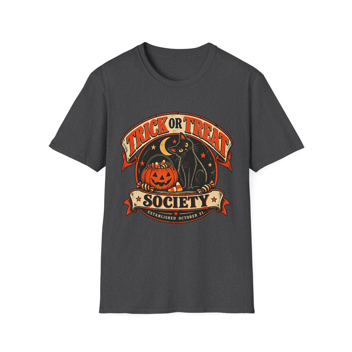 Trick or Treat Society Halloween Shirt, Vintage Black Cat T-Shirt, Retro Pumpkin Halloween Tee, Spooky Season Shirt