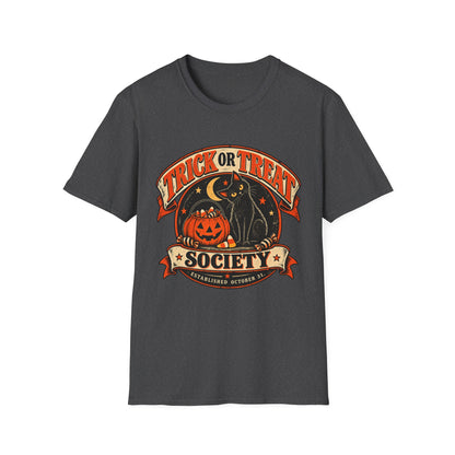 Trick or Treat Society Halloween Shirt, Vintage Black Cat T-Shirt, Retro Pumpkin Halloween Tee, Spooky Season Shirt